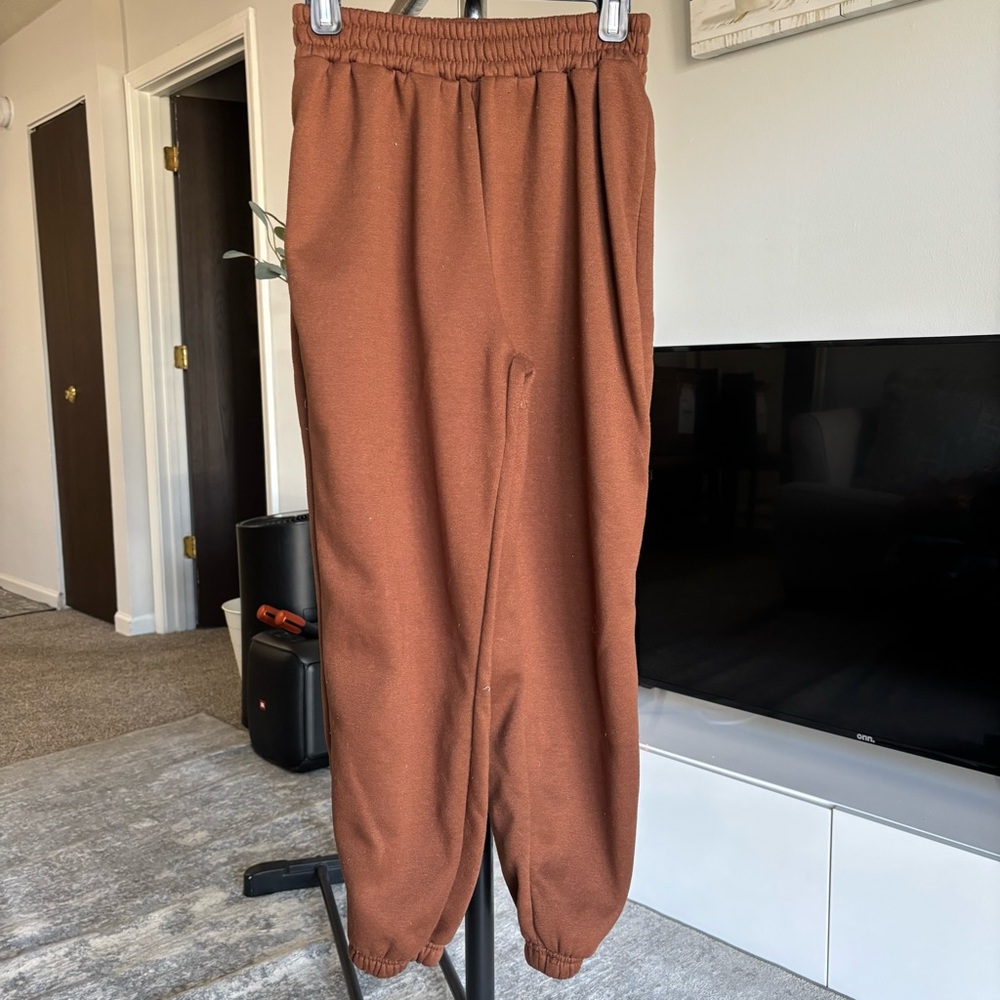 SHEIN Solid Brown Elastic Waist Therma Sweatpants